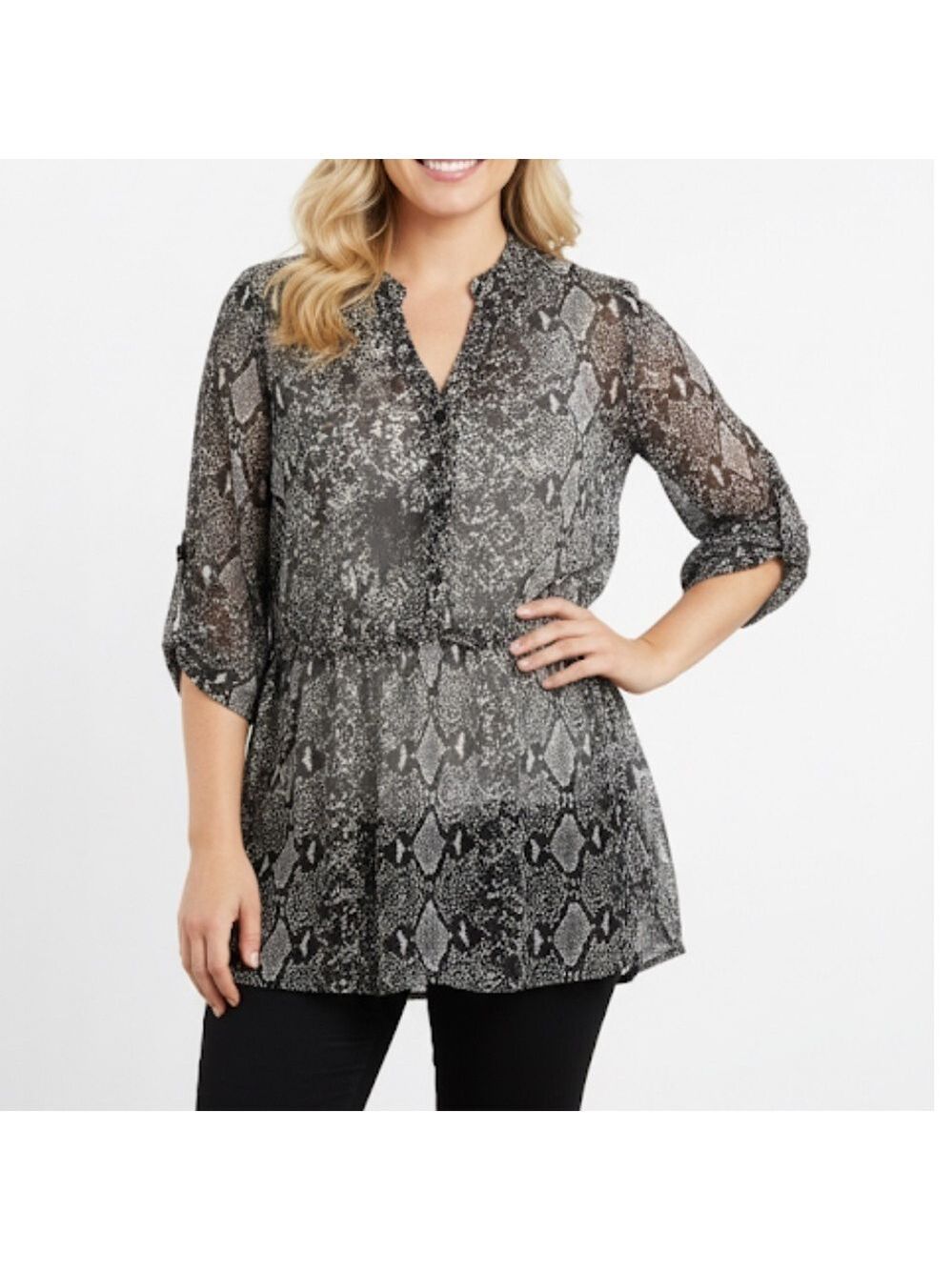BLUECRUSH Black White Button Top Plus Size XL